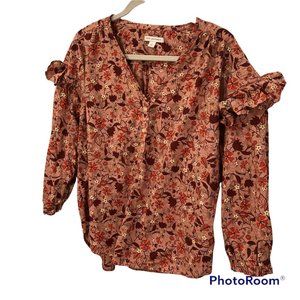 FREE ASSEMBLY NEW mauve crimson French Provencal Floral print ruffle top…